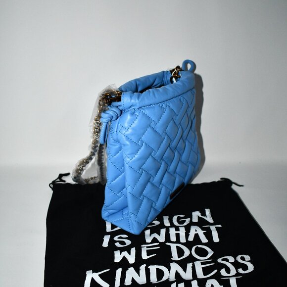 Kurt Geiger London SMALL Kensington Quilted Drawstring Bucket Bag in MID BLUE NW - Picture 5 of 8